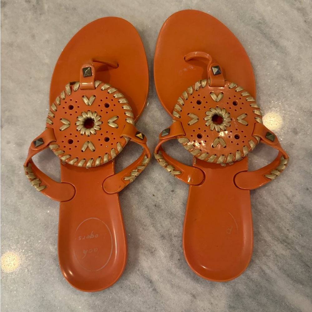 Comfy pair of Jack Roger’s orange and gold sandals